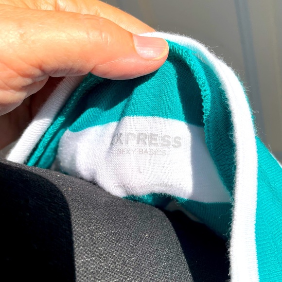 Express, Short Sleeve, Turquoise/White, Striped, Top, Size L - Picture 3 of 3